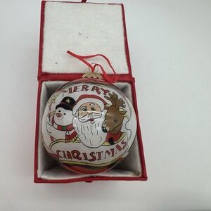 Vintage Reverse Hand Painted Blown Glass Ornament‎ Santa, Snowman, Reindeer 3"